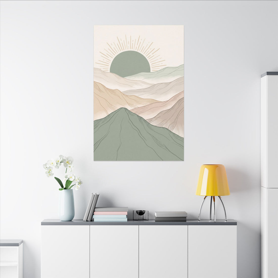Sage Green Japandi Mist Ridges Canvas Wall Art – Gallery-Wrapped Stretched Canvas Print