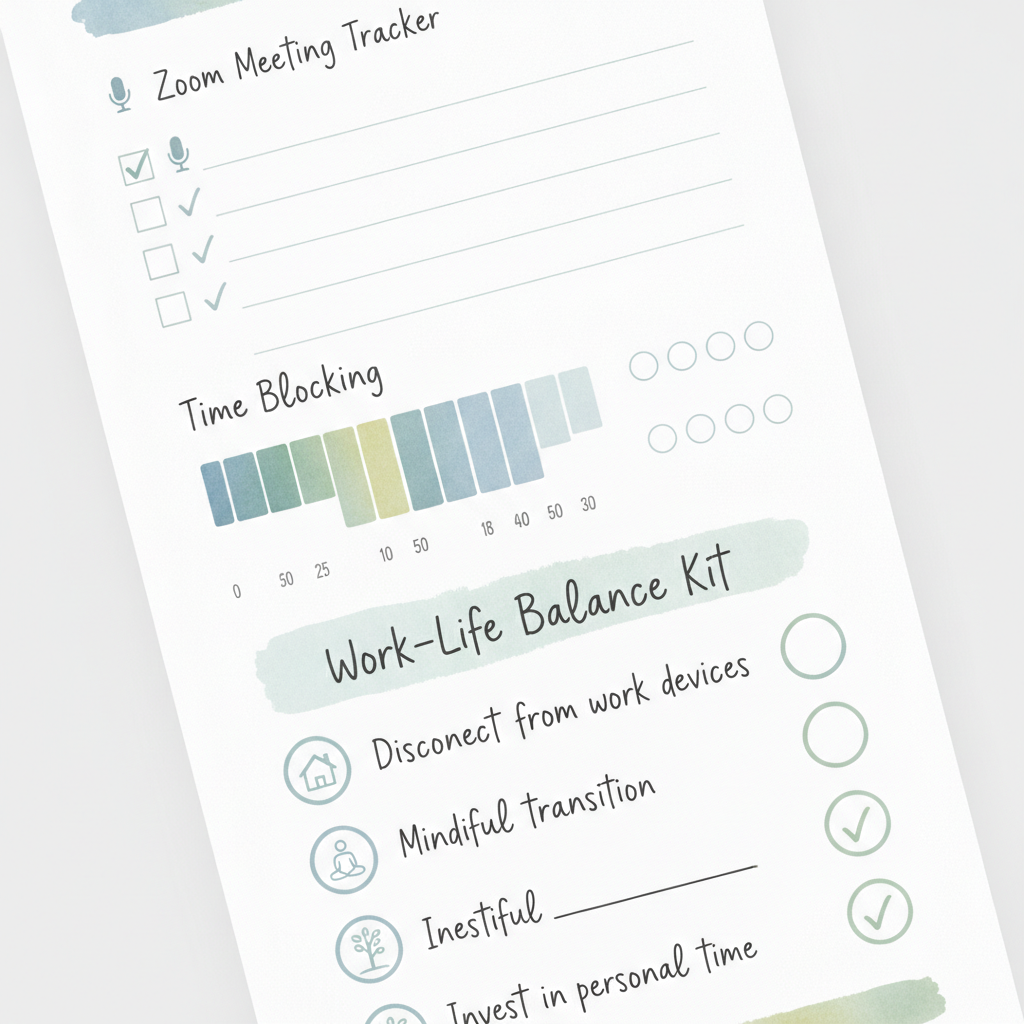 Work-From-Home Productivity Planner — Printable Zoom Meeting Tracker, Time Blocking & Work-Life Balance Kit
