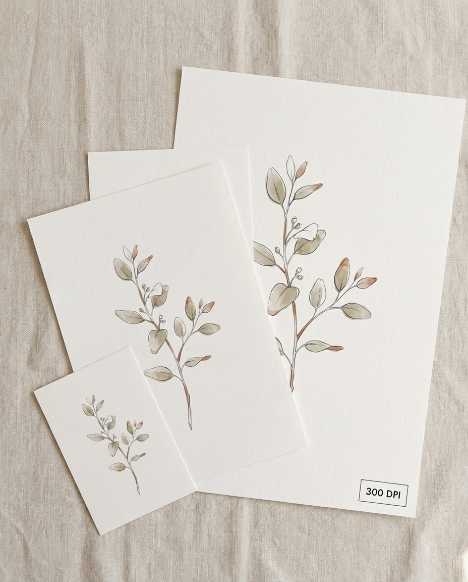 Minimalist Botanical Wall Art — Stretched Canvas Set of 3 | Digital Download Available