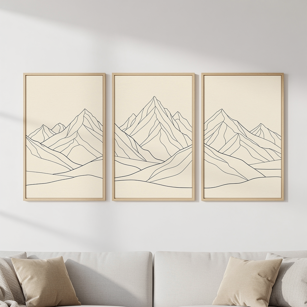 Mountain Range Line Art Set — Stretched Canvas Set of 3 | Printable Wall Art | Digital Download Available