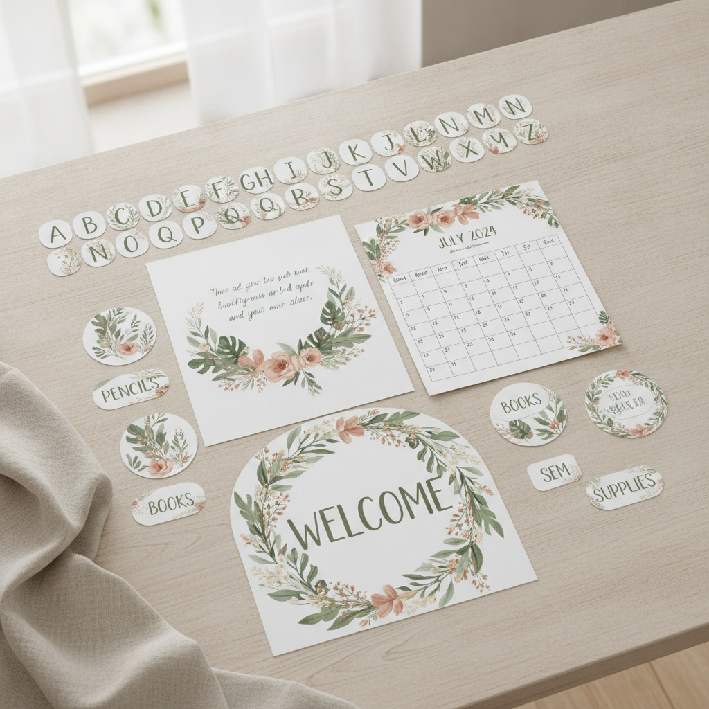 Printable Classroom Decor Bundle — Botanical Teacher Wall Art, Labels & Bulletin Board Kit (Instant Download)