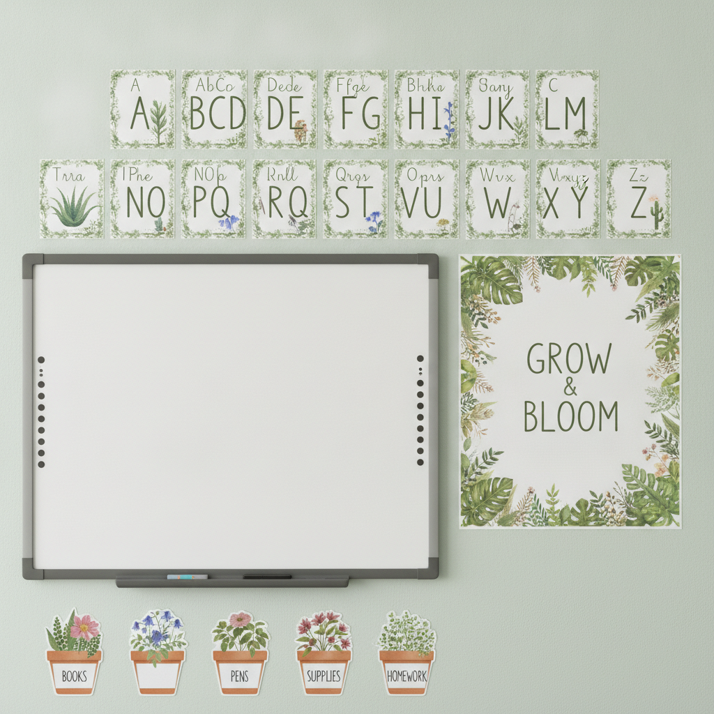 Printable Classroom Decor Bundle — Botanical Teacher Wall Art, Labels & Bulletin Board Kit (Instant Download)