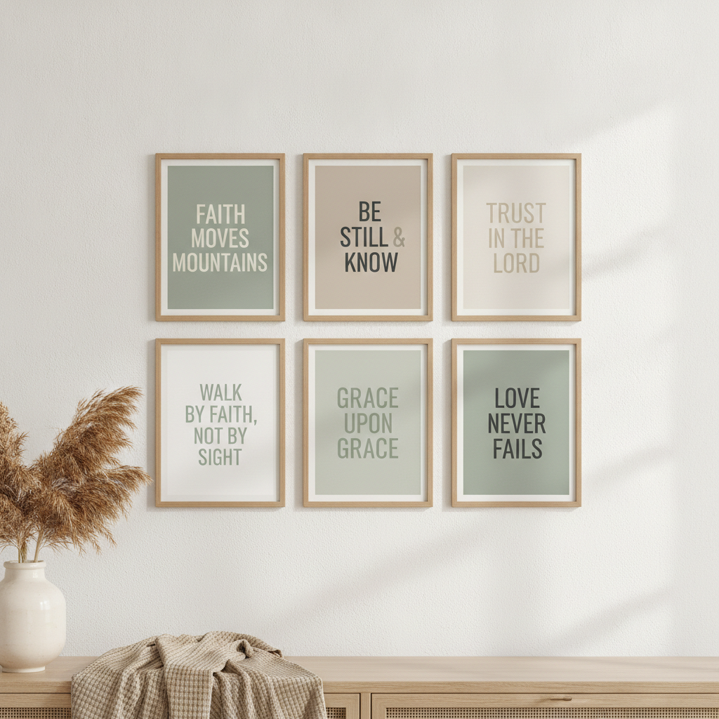 Scripture & Faith Typography Wall Art Set | Minimalist Bible Verse Prints | Neutral Christian Gallery Wall | Instant Download