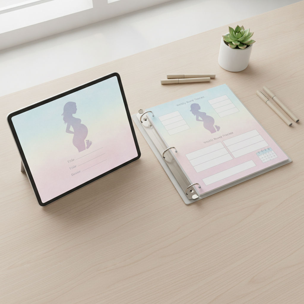 Digital Pregnancy Journal and Baby Memory Planner — Printable PDF | Weekly Bump Tracker, First Year Milestones