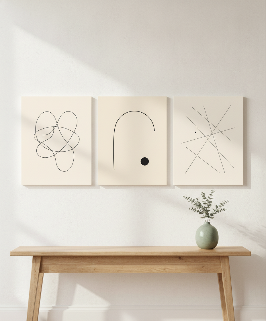 Curated Minimalist Gallery Wall Set — Stretched Canvas Set of 3 | Printable Prints | Digital Download Available