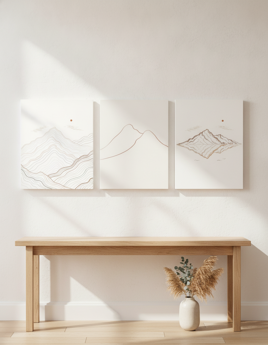 Mountain Range Line Art Set — Stretched Canvas Set of 3 | Printable Wall Art | Digital Download Available