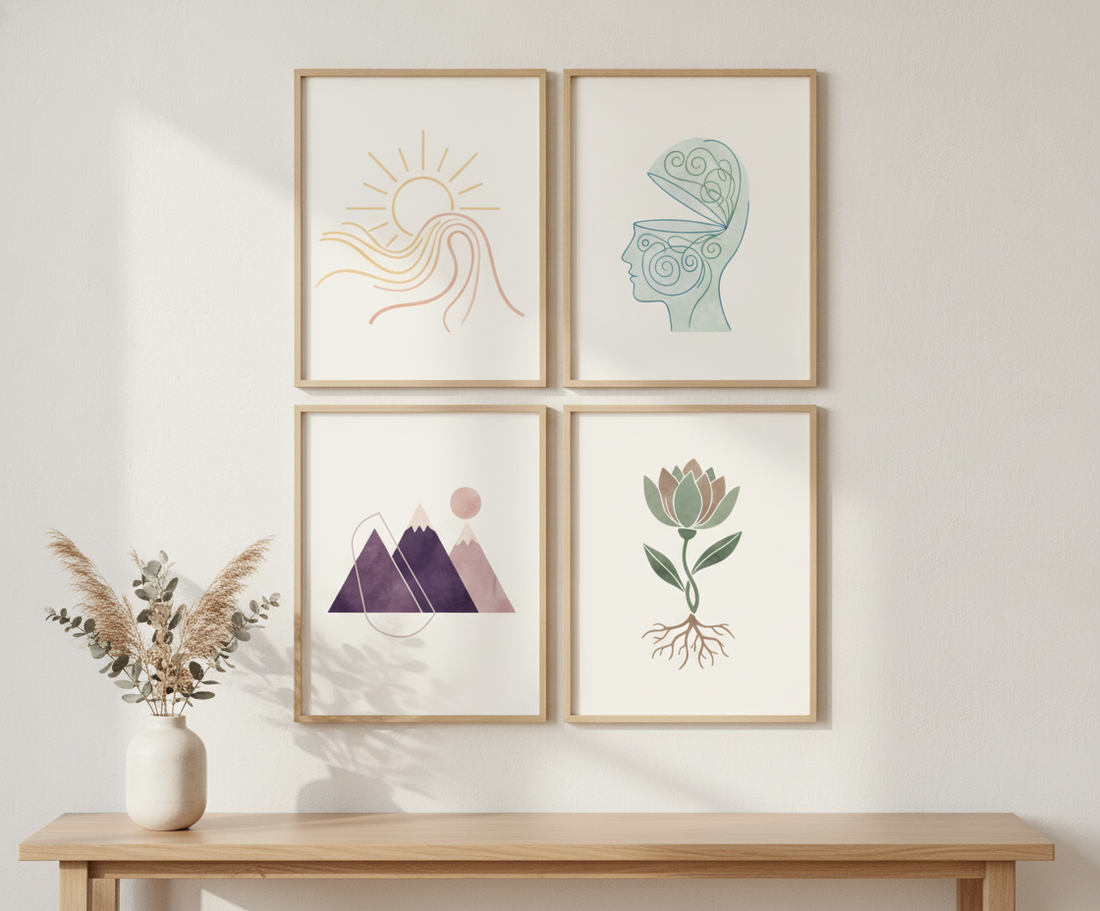 Mental Health Affirmation Wall Art Set — 4 Printable Posters | Therapy Office Decor & Self-Care Reminders (Instant Download)