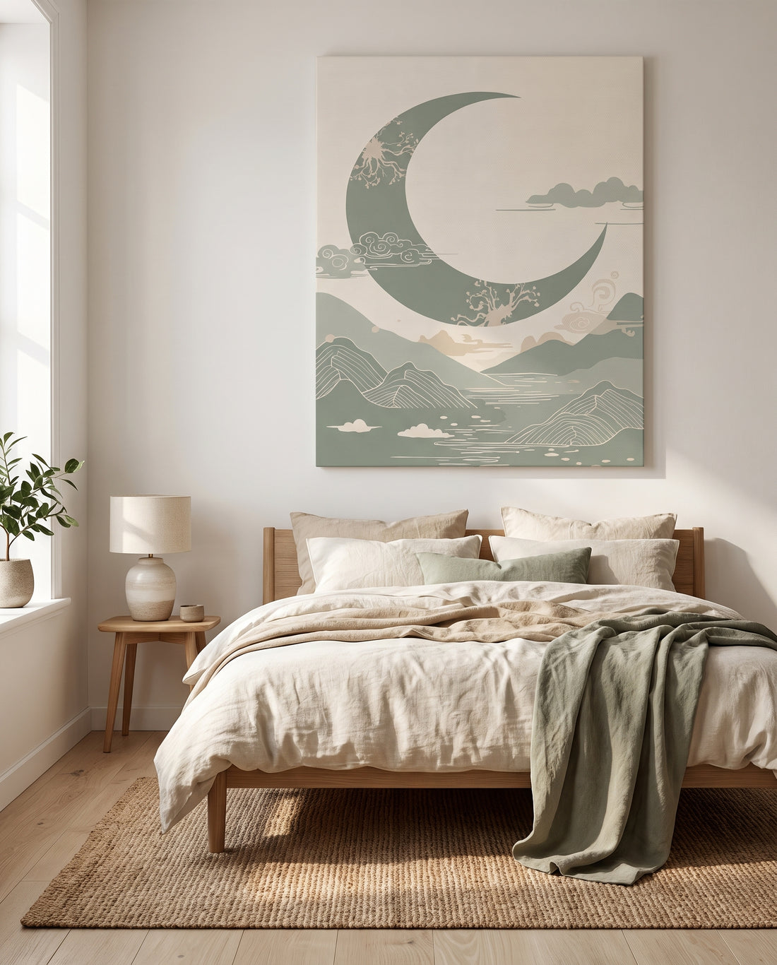 In a japandi bedroom