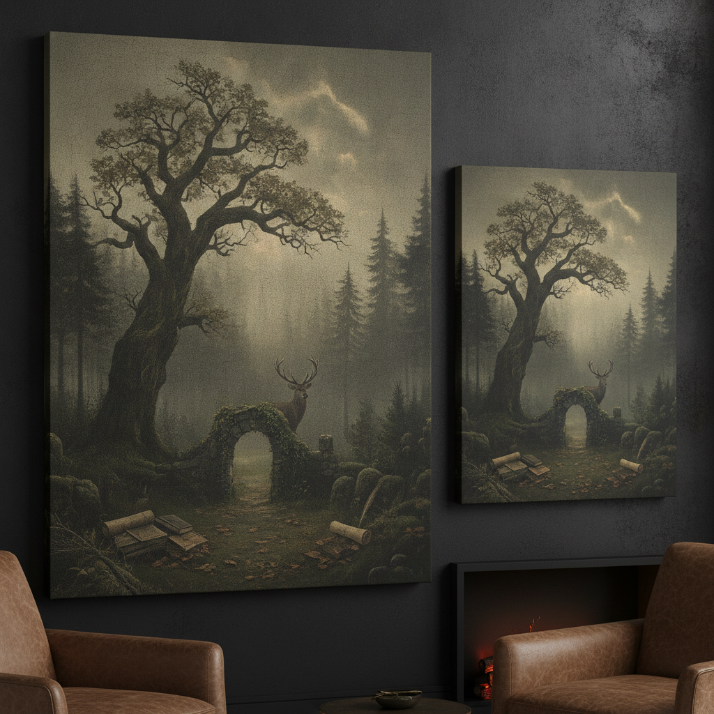 Dark Academia Vintage Woodland Canvas Wall Art — Gallery-Wrapped Stretched Canvas Print