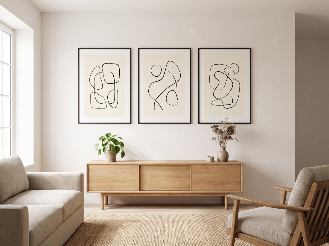 Curated Minimalist Gallery Wall Set — Stretched Canvas Set of 3 | Printable Prints | Digital Download Available