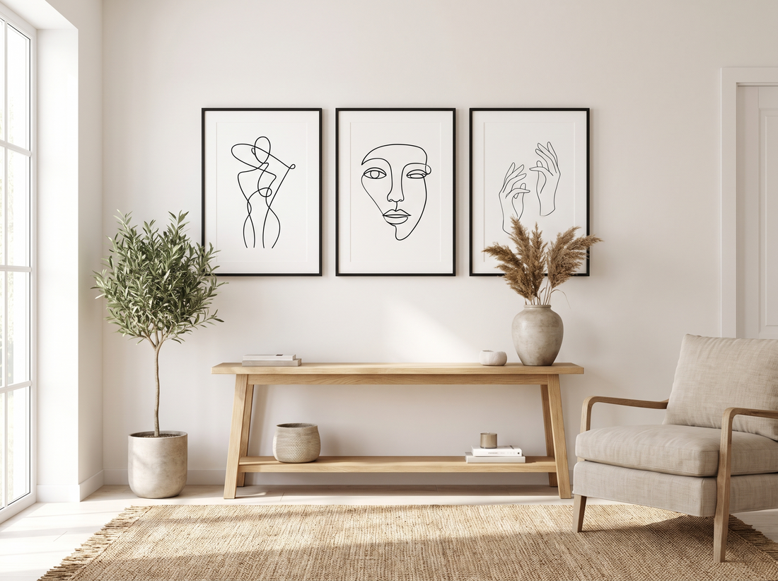 Monochrome Line Art Gallery Set — Stretched Canvas Set of 3 | Printable Wall Art | Digital Download Available