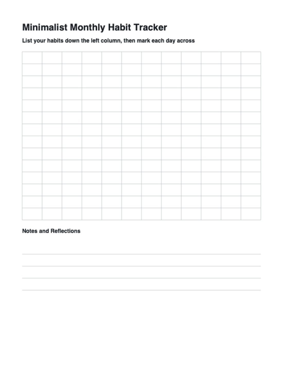 Minimalist Monthly Habit Tracker | Printable PDF | Instant Download