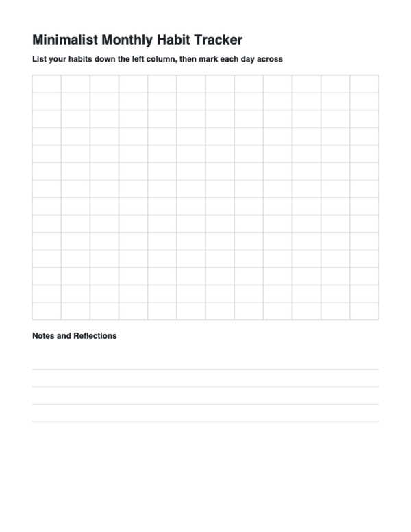 Minimalist Monthly Habit Tracker | Printable PDF | Instant Download