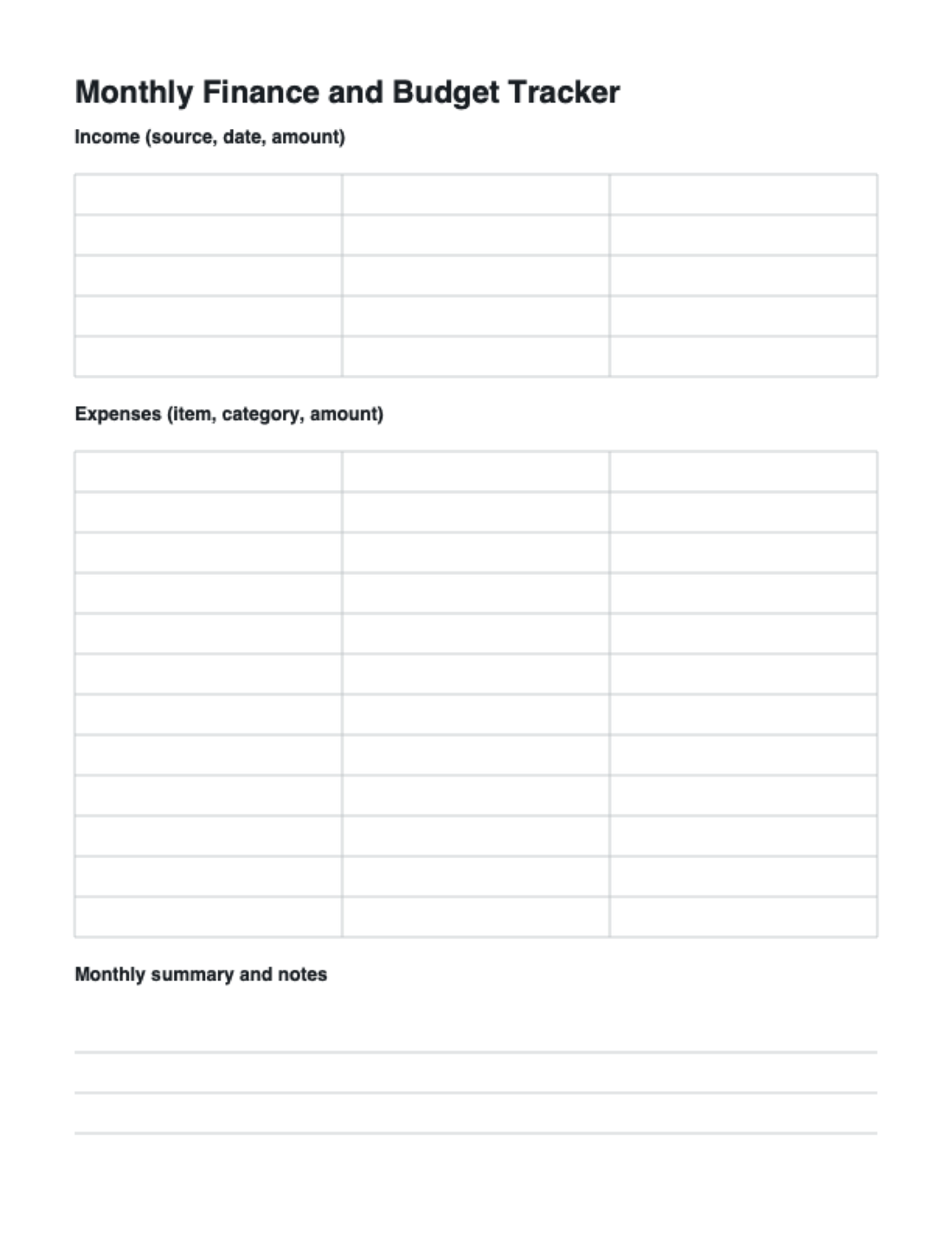 Monthly Finance and Budget Tracker | Printable PDF | Instant Download