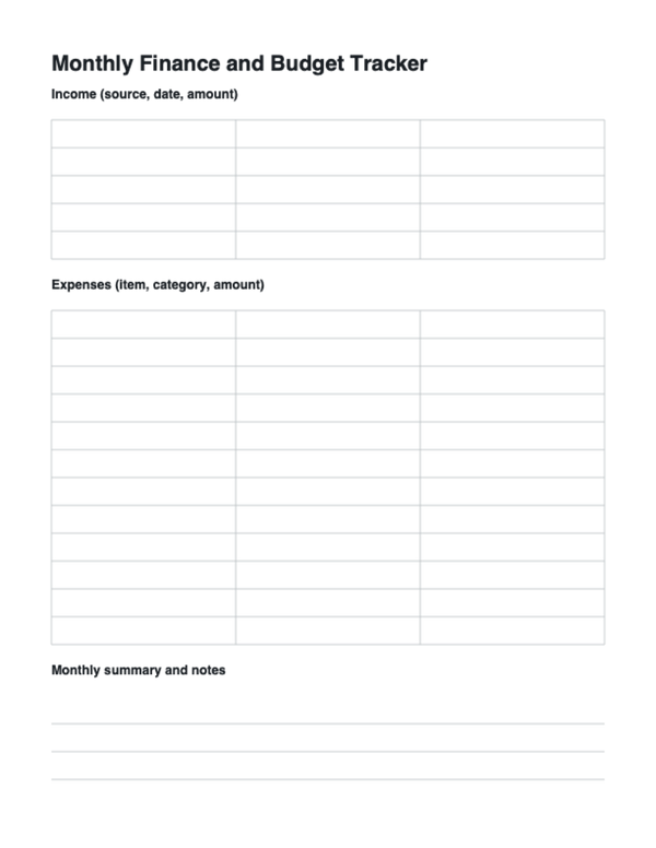 Monthly Finance and Budget Tracker | Printable PDF | Instant Download
