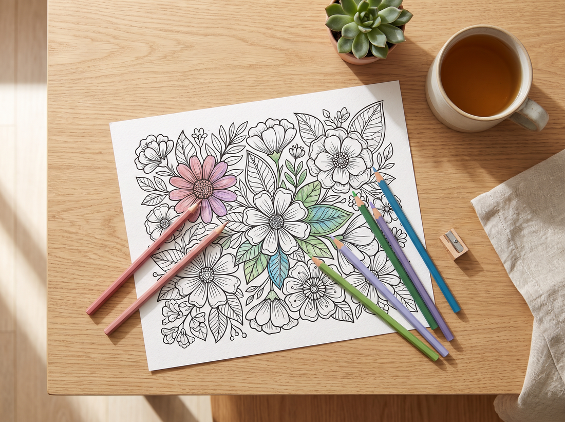 Floral Adult Coloring Book | 6 Printable Coloring Pages | Instant Download