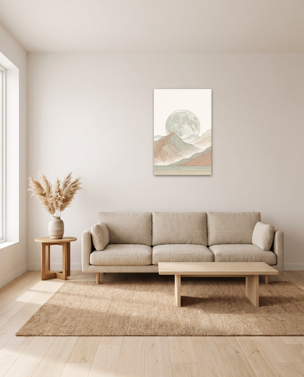 Sage Green Japandi Mist Ridges Moon Canvas Wall Art – Gallery-Wrapped Stretched Canvas Print