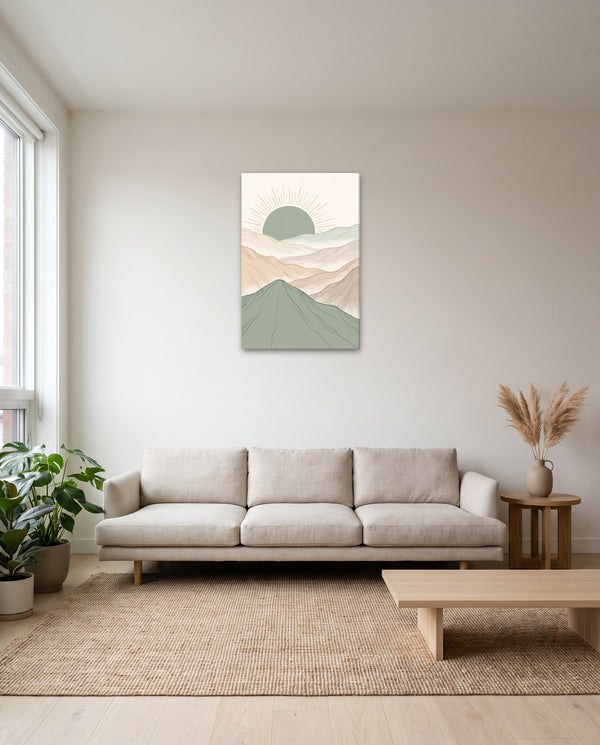 Sage Green Japandi Mist Ridges Canvas Wall Art – Gallery-Wrapped Stretched Canvas Print