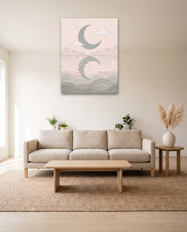 Sage Green Japandi Still Water Canvas Wall Art – Gallery-Wrapped Stretched Canvas Print