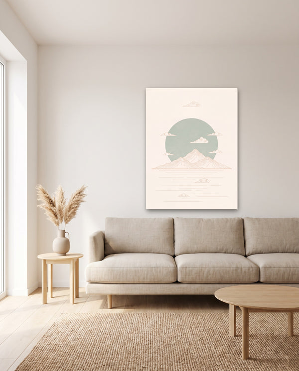 Sage Green Japandi Sun Canvas Wall Art – Gallery-Wrapped Stretched Canvas Print
