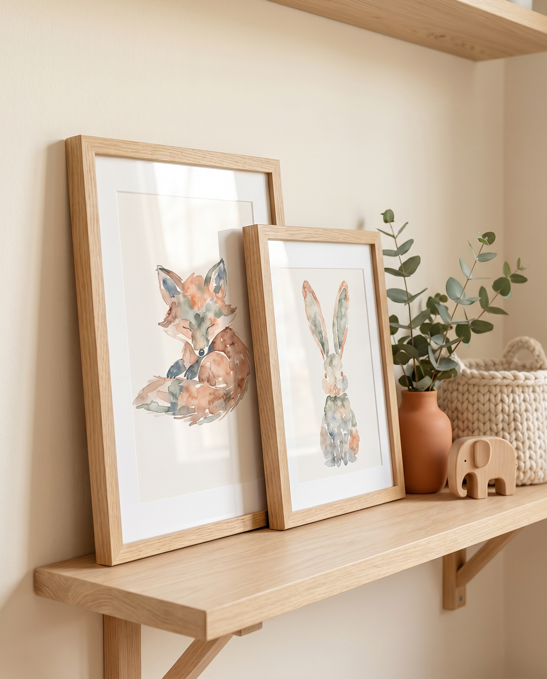 Woodland Nursery Animal Prints — Watercolor Set of 3 (Bear, Bunny & Fox) — Stretched Canvas | Digital Download Available