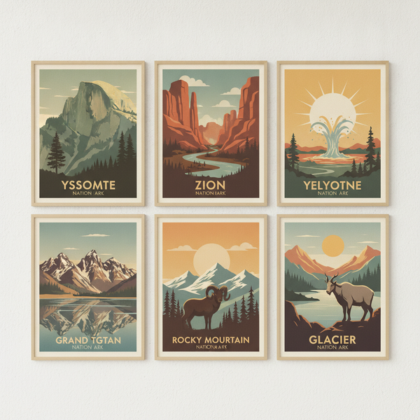 Vintage National Park Travel Poster Set — WPA Retro Wall Art, Set of 6 (Instant Download)