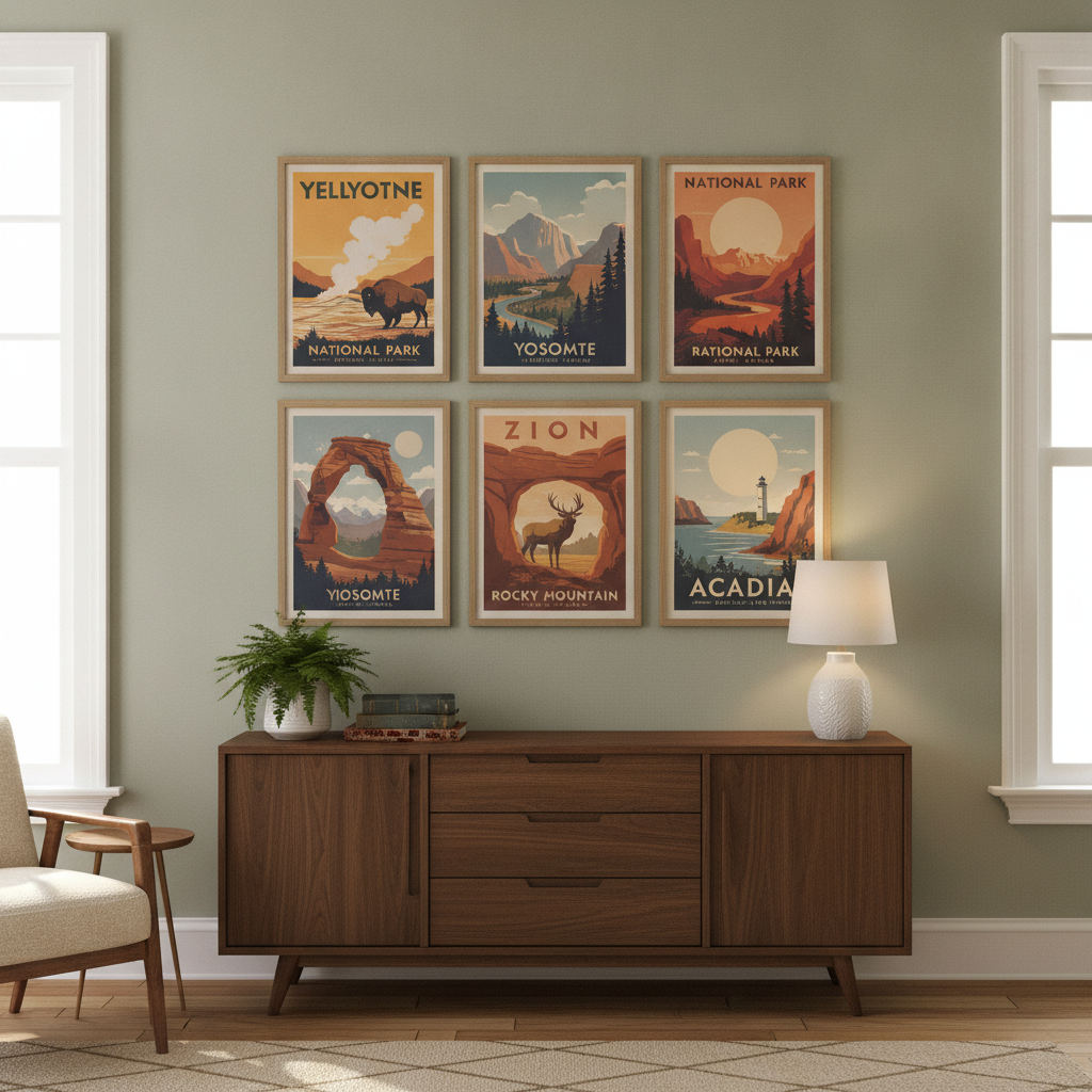 Vintage National Park Travel Poster Set — WPA Retro Wall Art, Set of 6 (Instant Download)