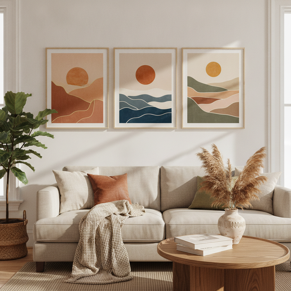 Boho Abstract Sunset & Coastal Landscape Art Set | Set of 3 Printable Wall Art
