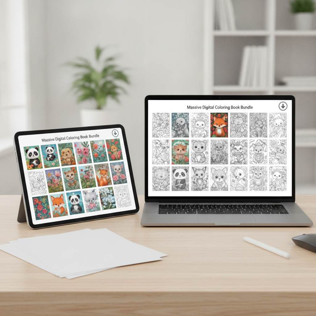 Massive Digital Coloring Book Bundle | 500+ Pages Cute Animals, Nature & Grayscale Adult Coloring | Printable PDF