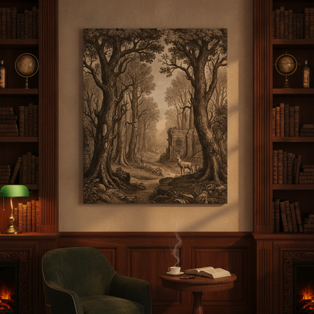 Dark Academia Vintage Woodland Canvas Wall Art — Gallery-Wrapped Stretched Canvas Print