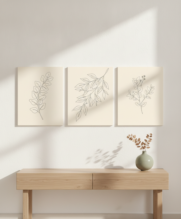 Botanical Fine-Line Art Set — Stretched Canvas Set of 3 | Printable Wall Art | Digital Download Available