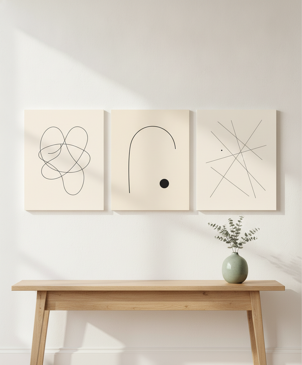 Curated Minimalist Gallery Wall Set — Stretched Canvas Set of 3 | Printable Prints | Digital Download Available