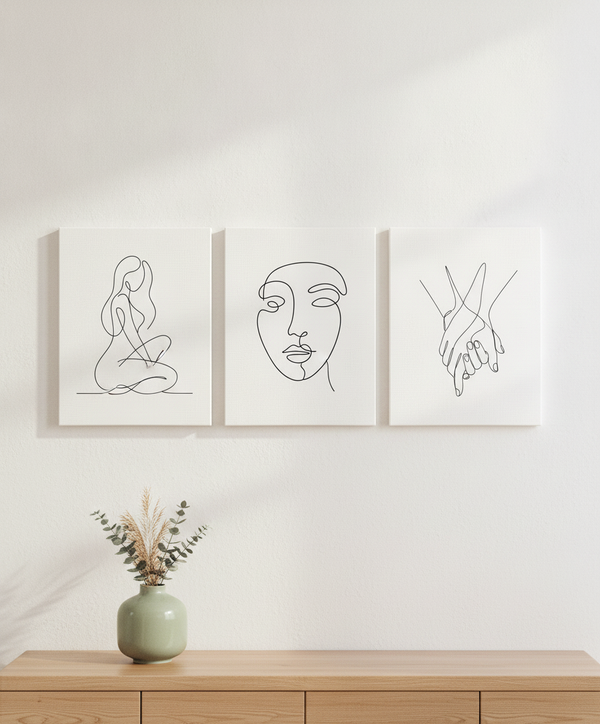 Monochrome Line Art Gallery Set — Stretched Canvas Set of 3 | Printable Wall Art | Digital Download Available