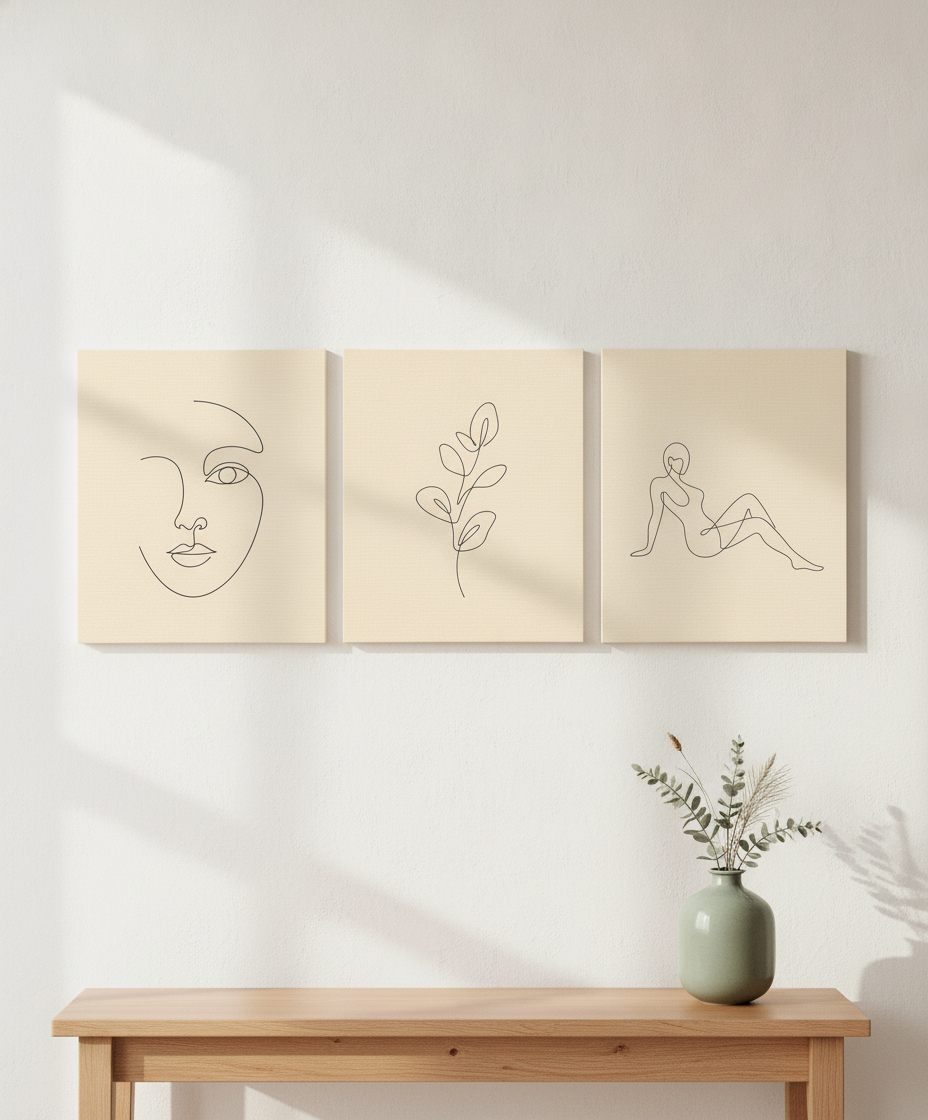 Minimalist Line-Art Poster Set — Stretched Canvas Set of 3 | Printable Wall Art | Digital Download Available