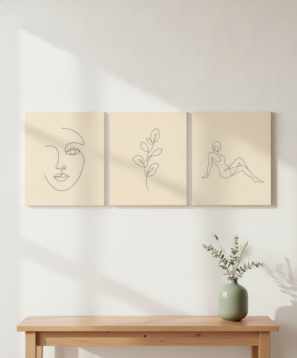 Minimalist Line-Art Poster Set — Stretched Canvas Set of 3 | Printable Wall Art | Digital Download Available