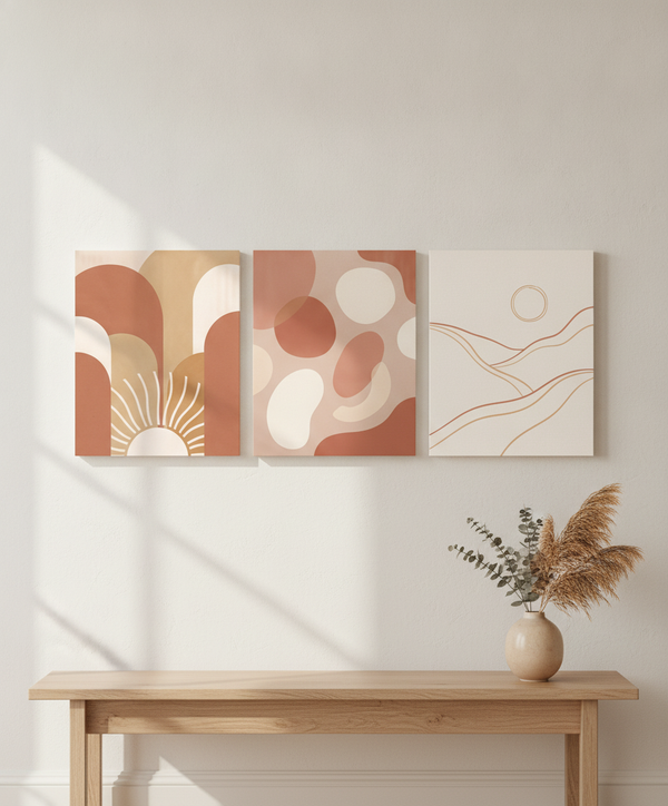 Neutral Boho Gallery Wall Set — Stretched Canvas Set of 3 | Printable Wall Art | Digital Download Available